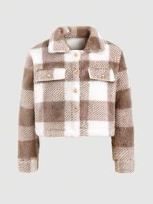 Tween Girl Casual Plaid Button-Up Jacket, Autumn/Winter - Multicolor - View 2
