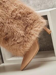 SHUZIA 女士迷人仿皮草及膝侧拉链性感细高跟靴 - 紫紅色 - 查看 6