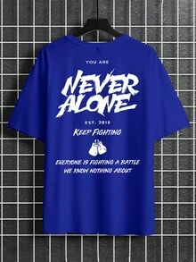 Manfinity EMRG Plus Size Men's Casual Fashionable Street Slogan Print Loose Fit T-Shirt, Summer