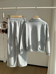 SHEIN Teen Girl Knight Embroidery Polo Sweatshirt And Sweatpants Set