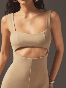 Hauture 净色无袖镂空阔腿连体裤 - 駝色 - 查看 2