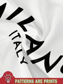 SHEIN EZwear 3 件装休闲简约巴黎英伦图案圆领短袖短款修身 T 恤女款，适合夏季