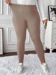 SHEIN LUNE Women's Solid Color Skin-Friendly Comfortable Slim Fit Thermal Lined Leggings, Plus Size Slim Fit Leggings Warm Leggings Short Leggings For Women Thermal Lined Leggings Cozy Leggings Cozy Bottoms For Women