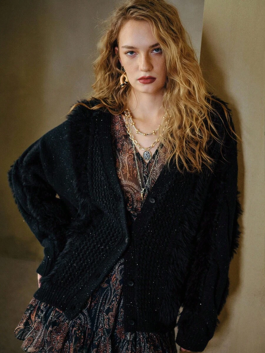 MOTF STUDIO 100% 羊毛女士开衫 - 黑色 - 查看 2