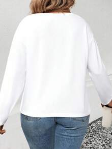 EMERY ROSE Women's Round Neck Long Sleeve All-Match Casual Plus Size T-Shirt, Suitable For Summer And Autumn - White - View 2
