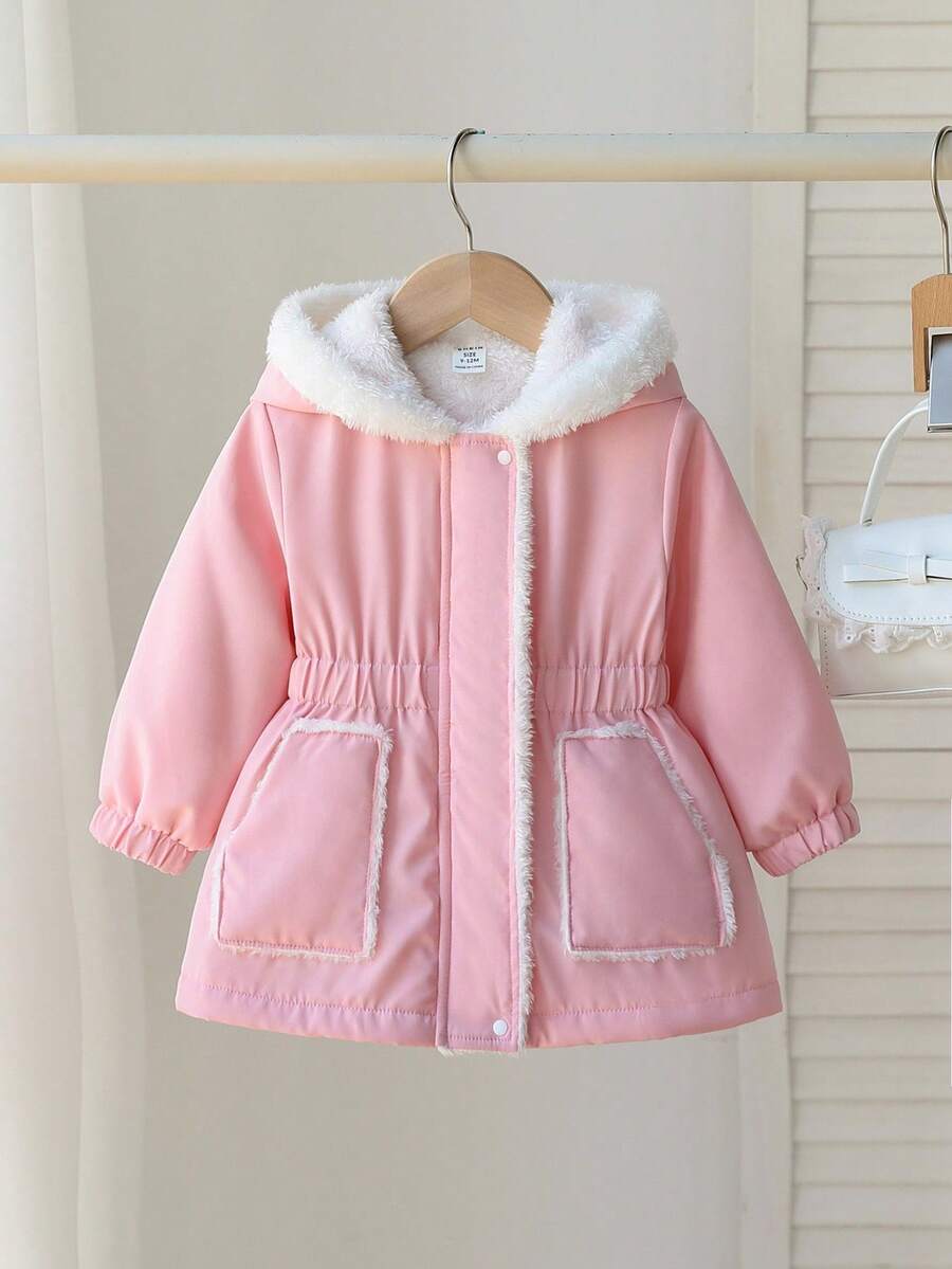 SHEIN 6Months-3Years Baby Girl Coat Casual Style Fall Outfits For Girl Warmer Fleece Coat Winter - Pink - View 1