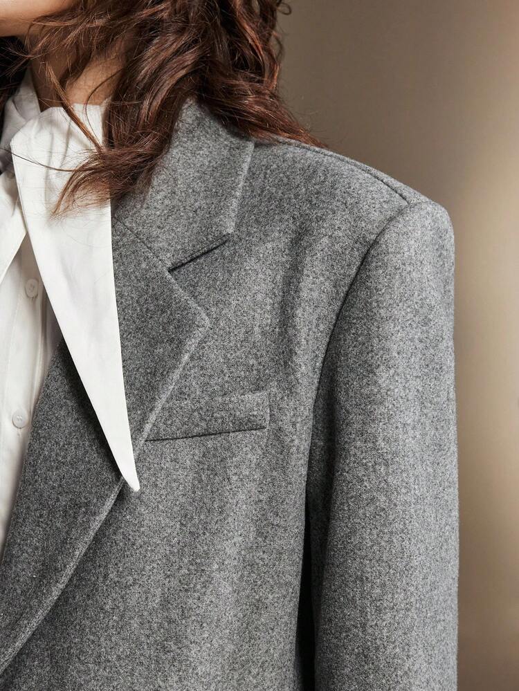 2025 Grey Summer Business Casual Office Women's Oversized Blazer,Modern Urban Style Thick Fabric Notched Collar Long Sleeve Loose Fit Real Pockets