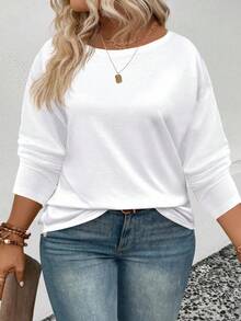 EMERY ROSE Women's Round Neck Long Sleeve All-Match Casual Plus Size T-Shirt, Suitable For Summer And Autumn - White - View 4