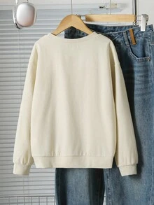 Tween Girl Letter Embroidery Crew Neck Long Sleeve Pullover Sweatshirt - Apricot - View 2