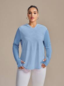 SHEIN Rhythm Era Moletom Manga Longa com Orifício para o Polegar, Padrão Triangular Jacquard, Design Plus Size, Ideal para Yoga e Perda de Peso - Azul bebê - Visão 3