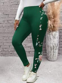 EMERY ROSE Leggings in Große Größen für Damen mit Blume Muster, schmal geschnitten, hoher Taille, Lässig Patchwork