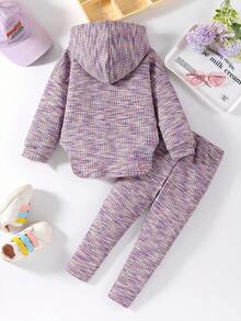 Elladie kids Bộ 2 món áo hoodie cầu vồng màu kẹo cho bé gái và quần dệt kim mềm mại rộng rãi co giãn, mùa xuân/thu - Màu xanh hải quân - Xem 2