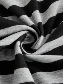 SHEIN EZwear 休闲简约复古街头风格黑灰条纹针织单肩 T 恤，适合秋冬季，适合复古、性感、可爱、Y2K、椰子女孩、波西米亚风、嬉皮士风格、音乐节 - 彩色 - 查看 6