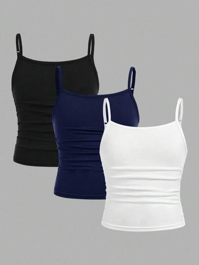 Girlism 3pcs/Set Teen Girls Fitted Casual Sports Camisole Basic Top Girls Tanks Multi-Pack Girls Cami 3 Packs Tops Tank Tops Teen Girls Tank Tops With Bras Teen