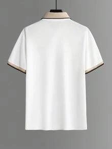 Calvornis 男士商務休閒羅紋領短袖 Polo 衫，正式、儀式 - 白色 - 查看 2