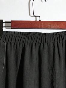 Linhara Plus Size Women Elegant Solid Color Asymmetric Design Skirt - Black - View 4