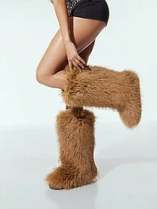 SHUZIA 女士温暖舒适的毛茸茸冬靴 - 紫紅色 - 查看 3