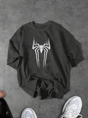 Sport MetroGents Camiseta deportiva de manga corta con cuello redondo y gráfico de araña para hombre, de verano