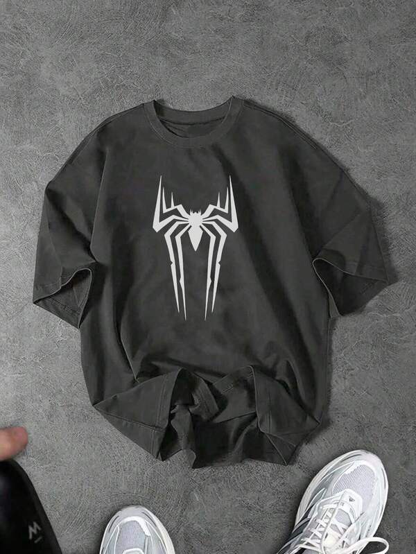 Sport MetroGents Camiseta esportiva masculina com estampa de aranha, gola redonda e manga curta, verão