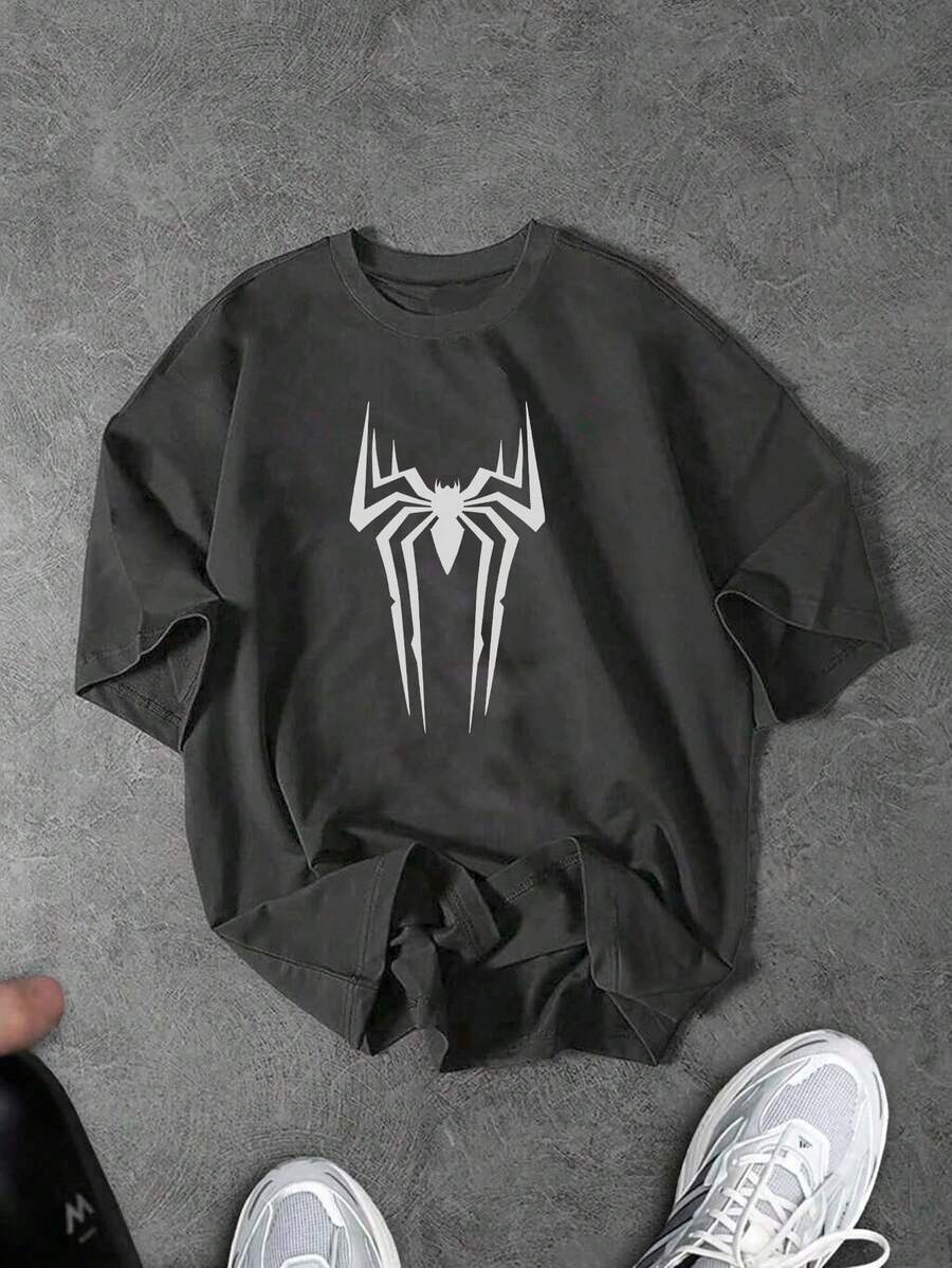 Sport MetroGents Camiseta Esportiva Masculina de Manga Curta com Gola Redonda e Estampa de Aranha, Verão