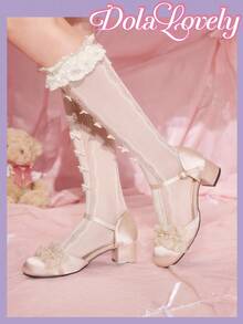 Dola Lovely 优雅蝴蝶结玛丽珍高跟鞋 - 杏色 - 查看 3