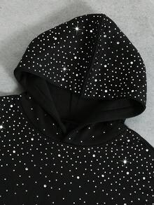 PAVTROS 男式水钻装饰宽松休闲套头连帽衫 - 黑色 - 查看 6