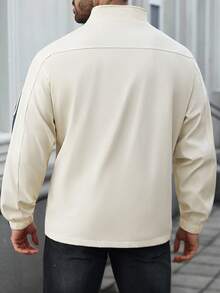 Manfinity Homme Plus Size Men's Contrast Color Letter Print Pocket Zip-Up Long Sleeve Outdoor Windbreaker Jacket, Fall - Beige - View 2
