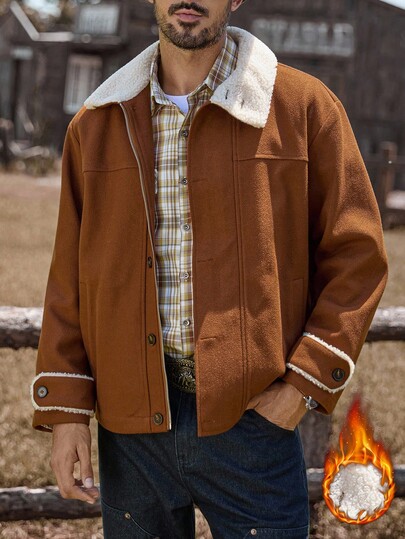 Manfinity Nomadique Abrigo casual versátil con botones delanteros para hombre, otoño e invierno