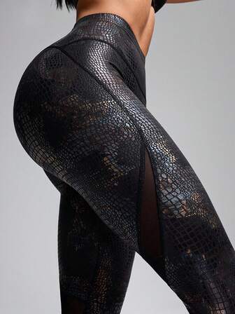 Innovista Classic Animal Print Metallic Animal Glitter Fitness Sports Leggings High Waist Daily Sports Leisure Yoga HIIT Training Office To Gym Gala Night High Stretch Leggings Sports Pants Clothing Trousers Comfortable Fall Sports Functional Mesh Panel Breathable Hollow Squat Protective Slim Pants Aerobic Exercise Outdoor Sports Anti-UV Anti-Sweat Health Utilitarian Chic