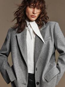 Ontre 2025 Grey Summer Business Casual Office Women's Oversized Blazer,Modern Urban Style Thick Fabric Notched Collar Long Sleeve Loose Fit Real Pockets - Grey - View 1