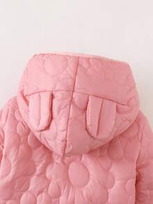 SHEIN Baby Girl Fashionable Floral Pattern Hooded Zip-Up Thick Padded Coat, Versatile For Daily Wear In Winter Baby Girl Winter Jacket Fall - Pink - View 3