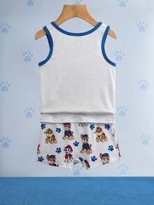 SHEIN | PAW Patrol 2pcs Young Boy Grey & Blue Contrast Trim  Cute Cartoon Dog Puppy Print Tank Top And Shorts Underwear Set,Soft & Comfortable,Suitable For Everyday Wear, Boy 2 Piece Set Fall Winter