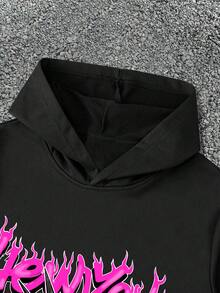 Manfinity EMRG 2 件男士自由女神像和字母图案美式街头嘻哈风格连帽衫和运动裤套装