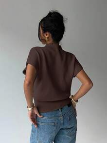 Aloruh Women's Fashion Casual Basic Crew Neck Short Sleeve Sweater,Fall,Brown Sweater - Coffee Brown - View 3