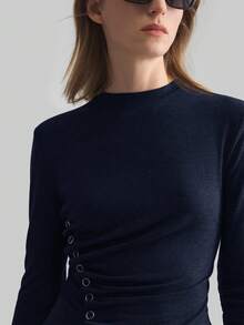 Ontre Women's Solid Color Round Neck Long Sleeve Metal Button Waist Casual Long Sleeve Elegant Commuter Autumn Women's Wear, Commuter Women's Wear, Business Casual Women's Wear, Christmas, Halloween, Christmas Party, Outing, Office Wear
