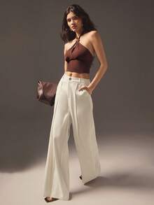 Hauture Áo hở lưng lưới phía trước có phụ kiện vàng - màu nâu - Xem 3