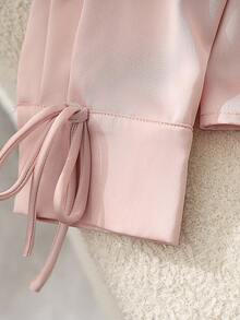 GlowEve Áo sơ mi nữ cổ bẻ màu trơn phong cách Trung Hoa thanh lịch họa tiết nơ cổ điển - Hồng - Xem 4