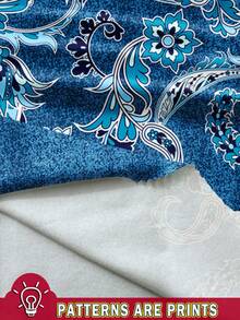 EMERY ROSE Plus Size Women Casual Asymmetrical Hem Round Neck Loose 3/4 Sleeve T-Shirt With Textured Cashew Flower Print - Blue - View 3