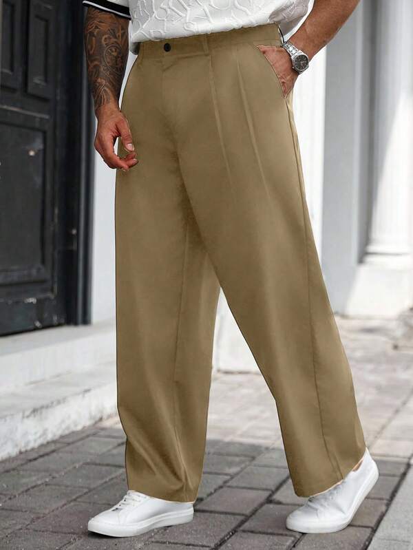 Manfinity CasualCool Pantaloni sport pentru bărbați, mărime mare, stil stradal, culoare solidă, cu buzunare, toamnă