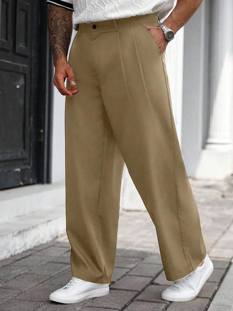 Manfinity CasualCool Pantaloni casual da uomo taglie forti di colore unito, stile da strada, con tasche, autunno