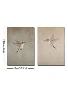 SHEIN Set Of 2 Unframed Vintage Hummingbird Wall Art Canvas Poster Print Minimalist Retro Bird Farmhouse Decor Rustic Painting For Apartment,Living Room,Bedroom,Modern Home Decoration