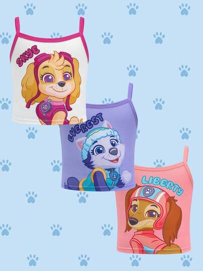 SHEIN | PAW Patrol Młoda dziewczyna 3 sztuki uroczych kreskówkowych psów z nadrukiem top na ramiączkach, lato