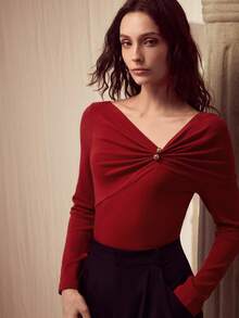 MOTF PREMIUM RUCHED ASYMMETRICAL NECK SLIM FIT T-SHIRT