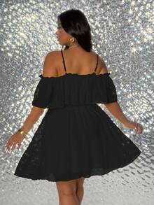 Viva Relle Plus-Size Women's Ruffled Deep V-Neck Strapless One-Shoulder A-Line New Year Dress - Black - View 7