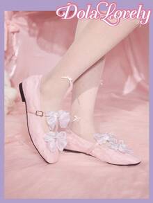 Dola Lovely Sweet Cute Pink Bow Flat Shoes For Women