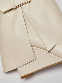 SHUZIA 女士迷人性感尖头翻边中筒坡跟靴，带大扣 - 白色 - 查看 7