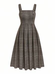 Lyrianda 加大码女式法式优雅格子背带裙，适合日常外出，可作为上衣分层穿着，经典简约时尚，令人赏心悦目