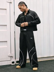 AXEPEAK Bộ áo sơ mi và quần viền tương phản dành cho nam - màu đen - Xem 3