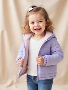 SHEIN Baby Girl's Versatile Casual Thickened Padded Coat Suitable For Winter Daily Wear Fall - Purple - View 3