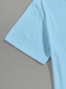 Manfinity Homme Áo thun nam in chữ và cờ Mỹ thường ngày, mùa hè - Màu xanh nhạt - Xem 5